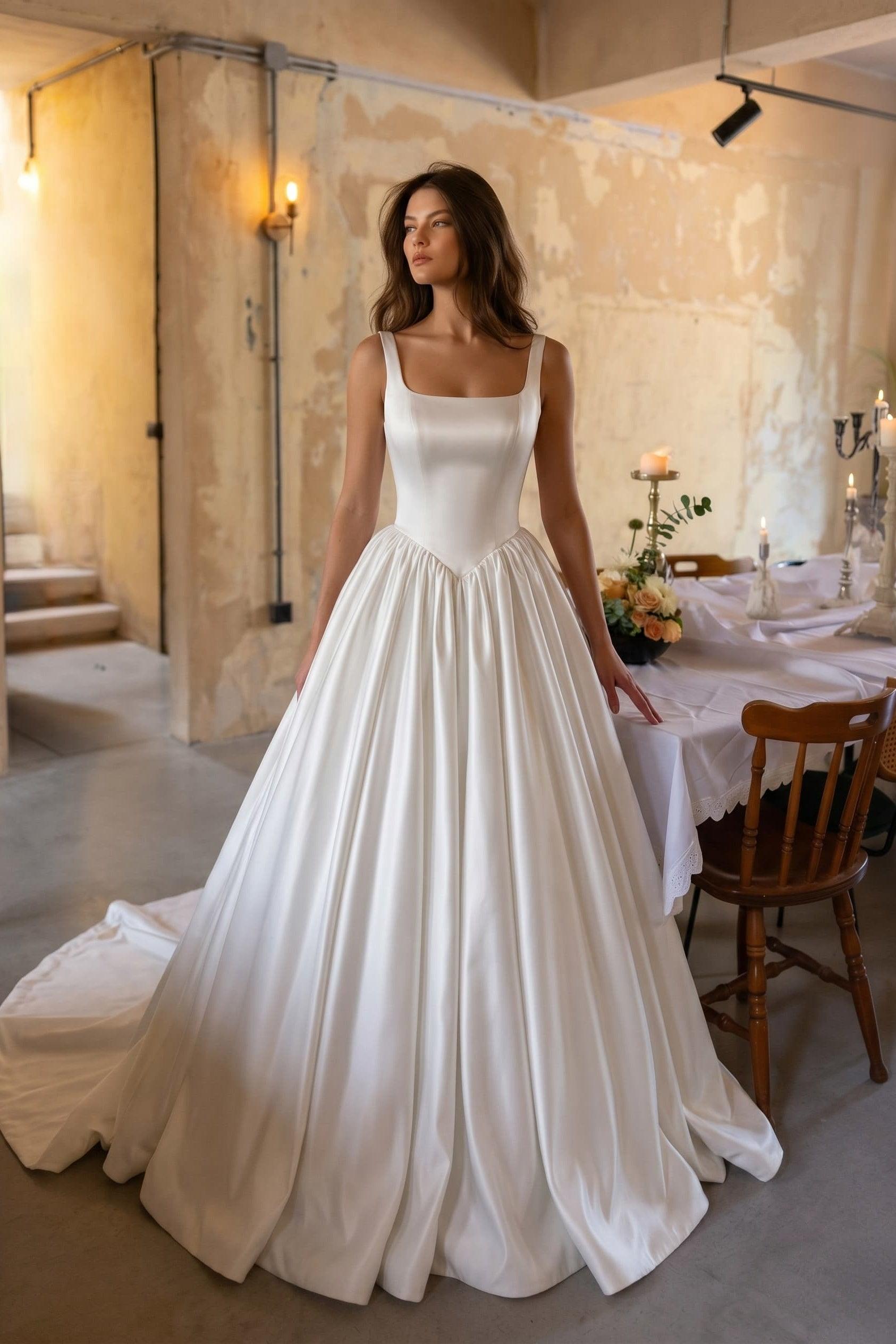 A-Line Court Train Satin Wedding Dress CW3503 - 25 Days / Ivory / US0-UK2-EUR30 - COCOMELODY
